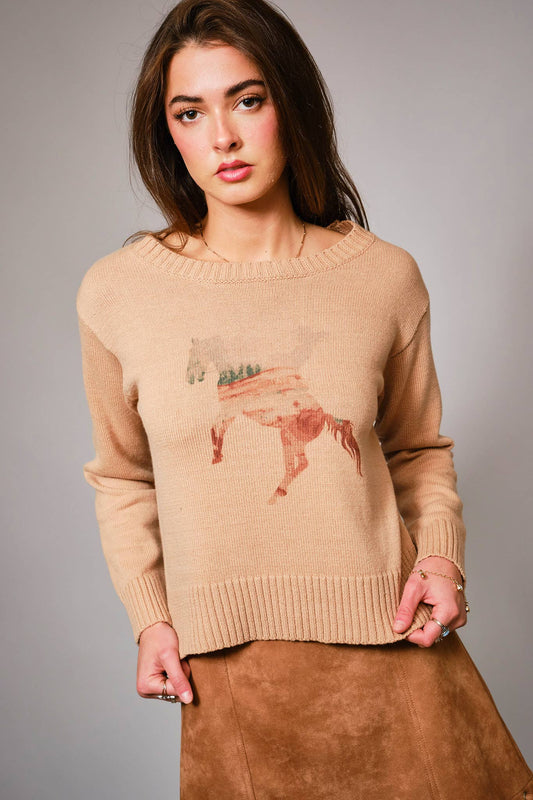 37043W - Cowgirl Horse Abstract Sweater Pullover