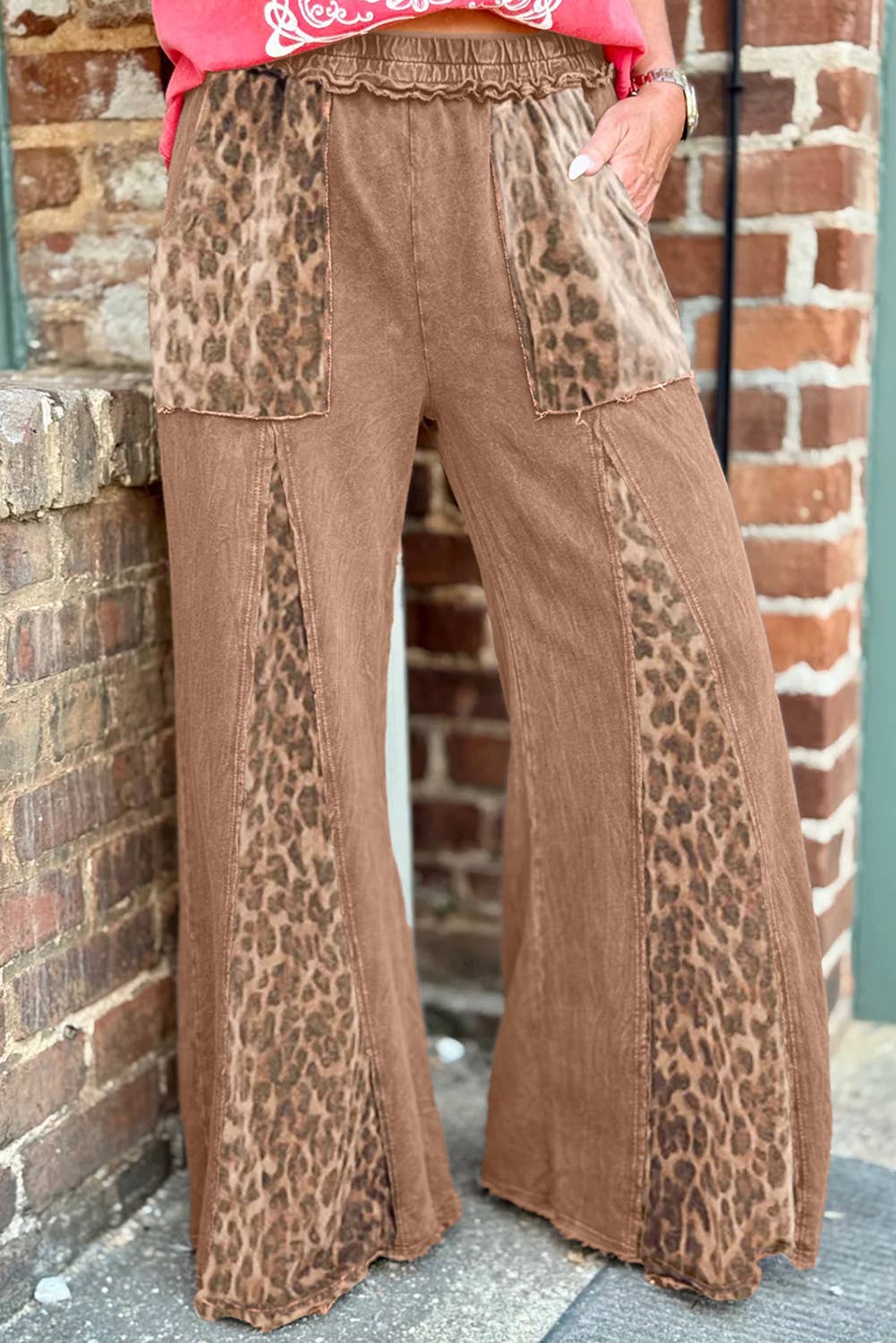 Mineral Wash Leopard Patchwork Wide Leg Pants
