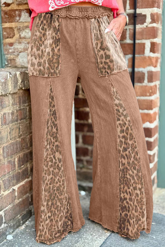 Mineral Wash Leopard Patchwork Wide Leg Pants