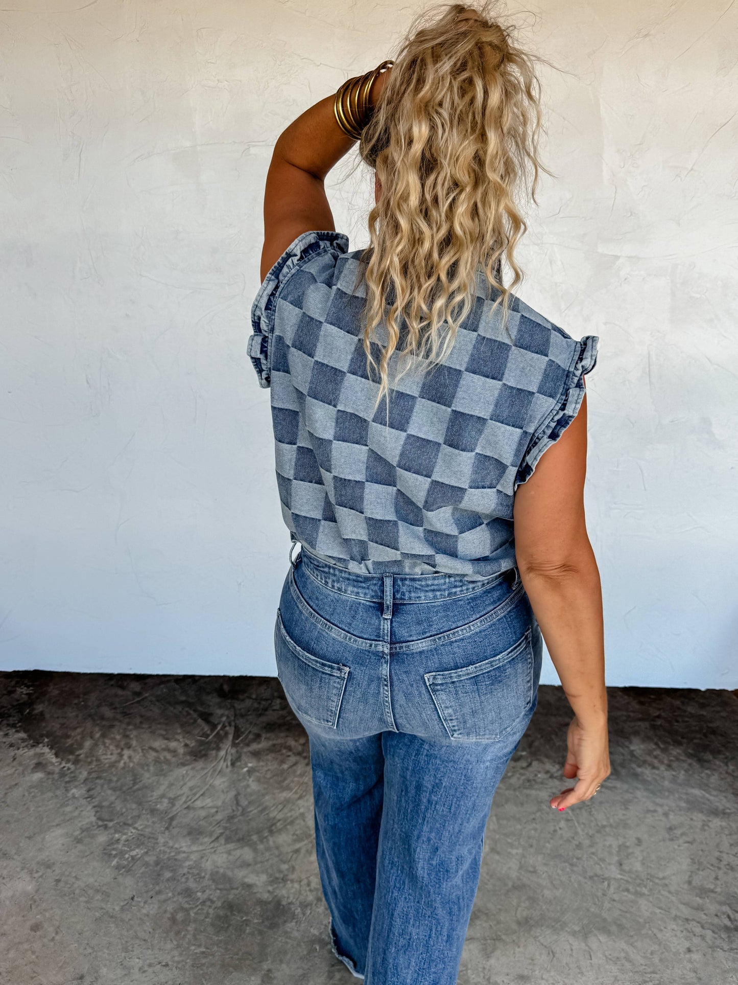 LAINEY CHECKER DENIM VEST
