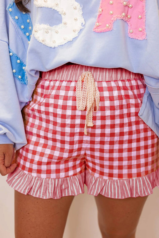 Plaid Checkered Gingham Print Ruffled Shorts