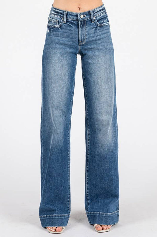 MID RISE STRETCH TROUSER WIDE LEG JEAN P1365-W